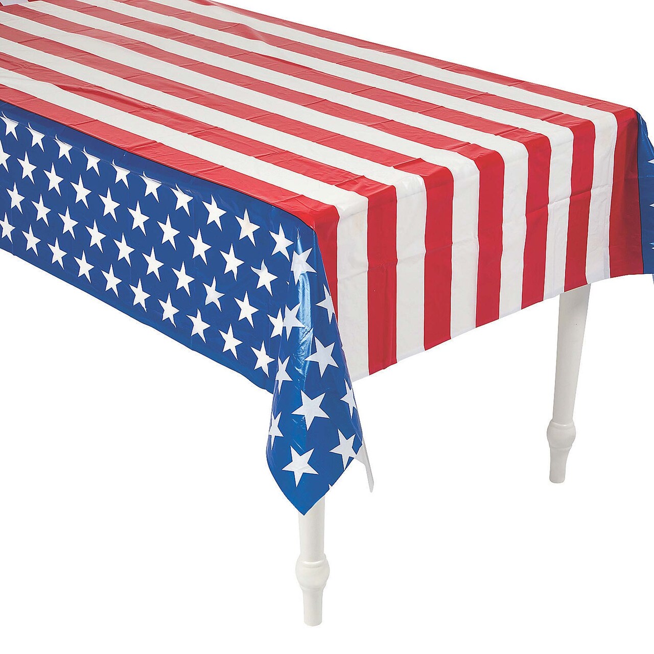4th of July Patriotic Flag Print Plastic Tablecloth 54 x 108 Inches